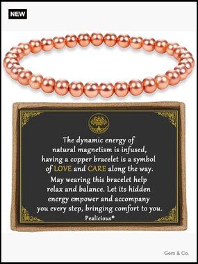 Real Copper Bead Bracelet 6mm Adjustable Magnetic Therapy